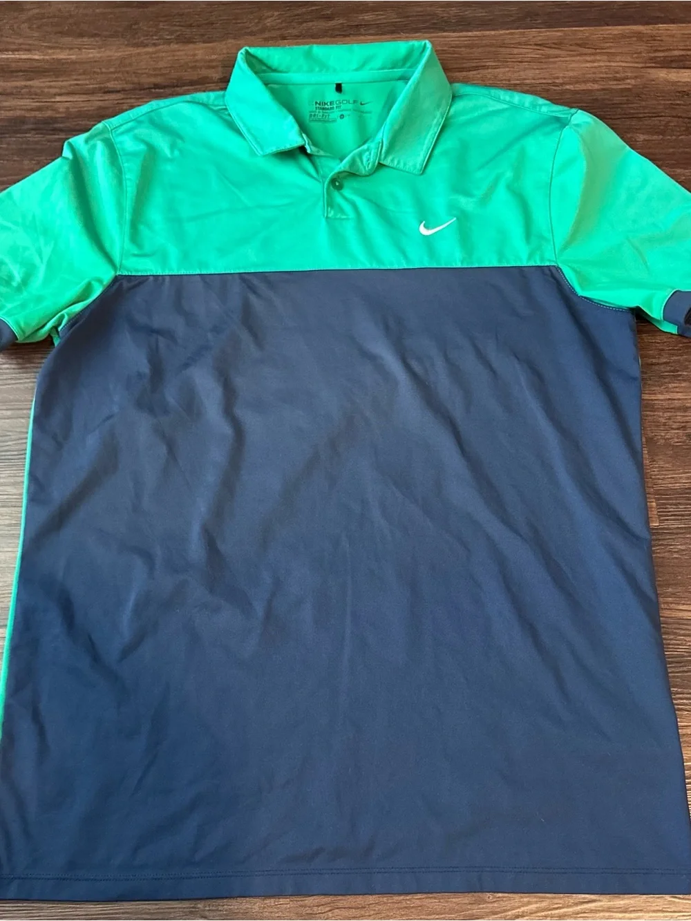 Nike Polo Shirt Mens Medium Blue Green Dri Fit Colorblock Golf Sporty Athleisure
